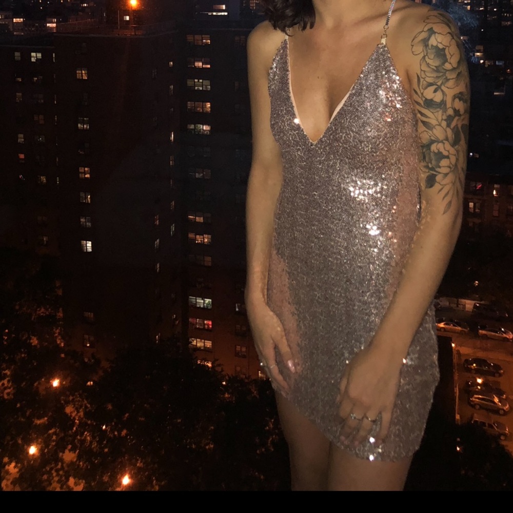 rose gold sequin mini dress